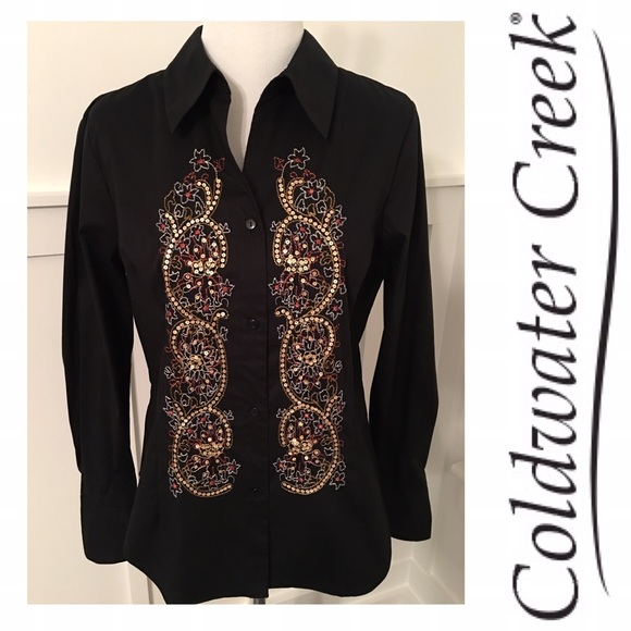 Coldwater Creek embellished long-sleeve top. - Picture 1 of 3